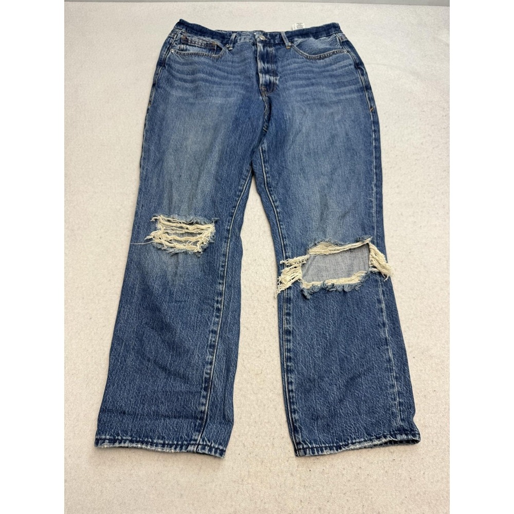 Good American Jeans Womens 10/30 Blue High Rise Distressed Straight Denim